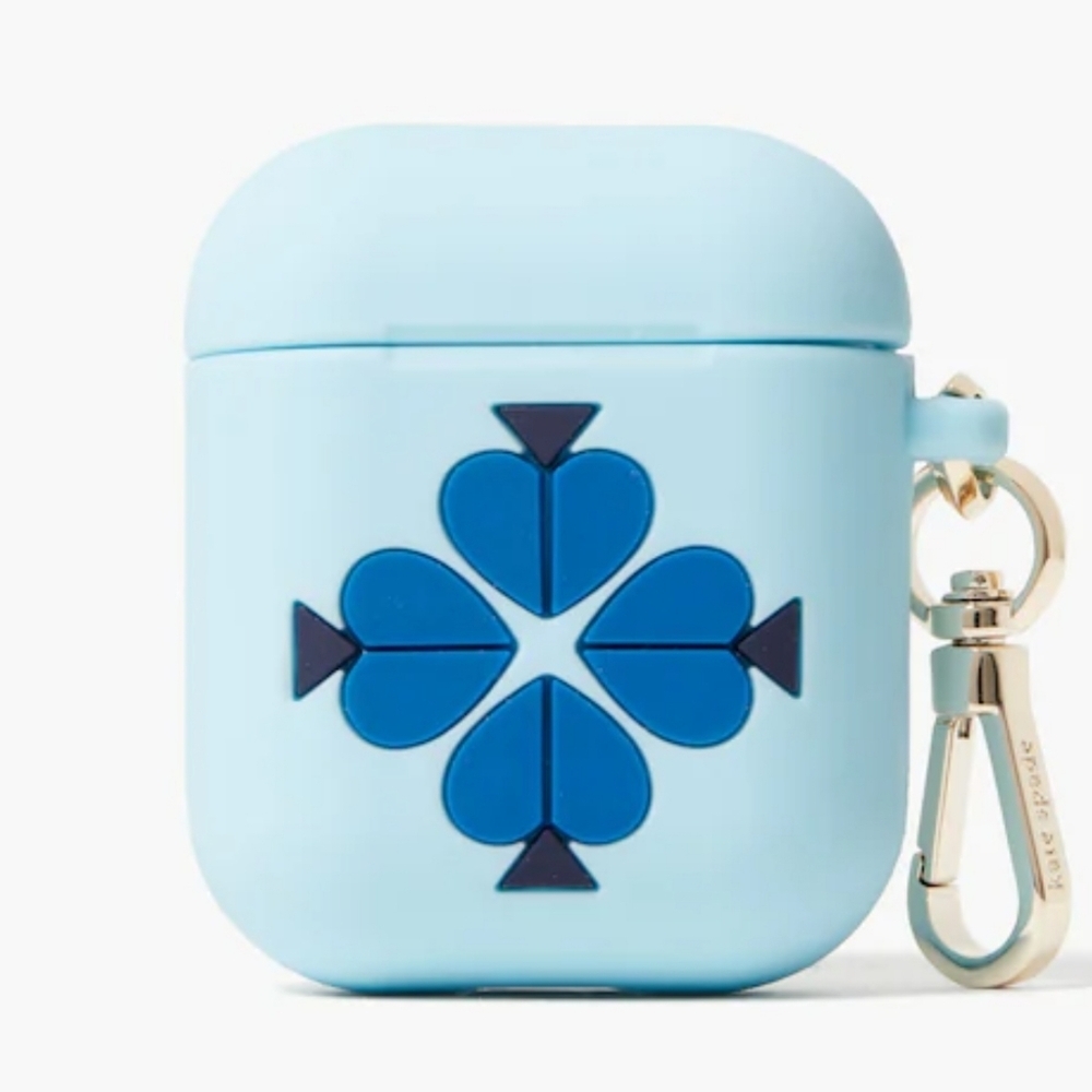 Kate Spade ✦ Blue Silicone AirPods Case ✦ Spade Flower Key Ring Holder NWT - Picture 2 of 5